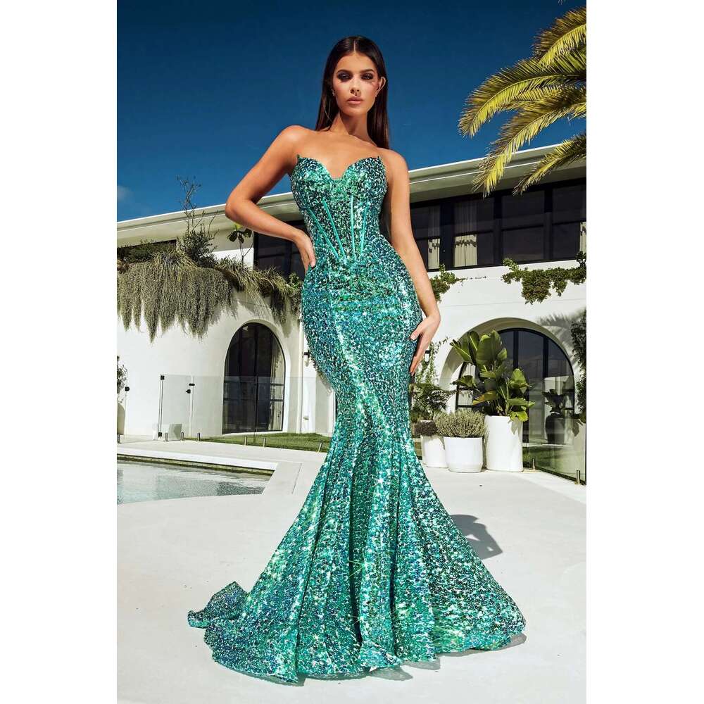 Bright Mermaid Night Strapless, Sequins, Evening Bare Back, Sleeveless, Sexy, Prom Dress, Made To Order 6660311