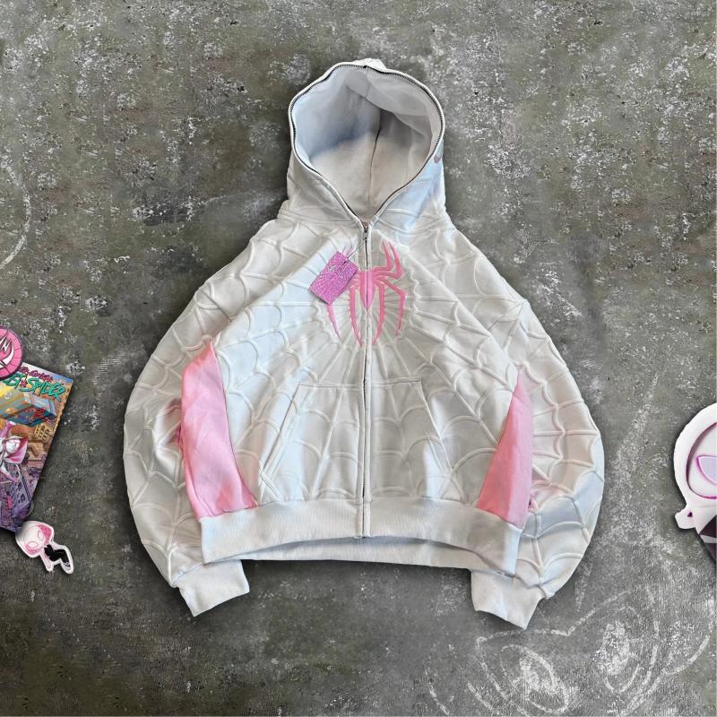 Women's Hoodies Streetwear White Zip Up Jacket Men Women Harajuku Hip Hop Anime Character Graphic Print Oversized Sweatshirt Gothic