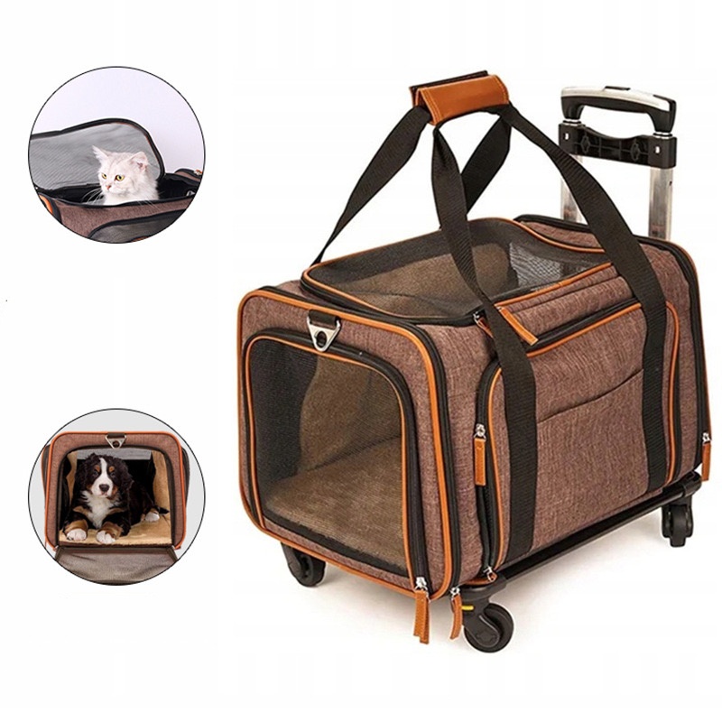 Gardner Pet Cat Carrier with Wheels and Litter Box, Breathable Mesh, Expandable Soft-Sided Carrier for Traveland Locking Zippers for Long Distance Car