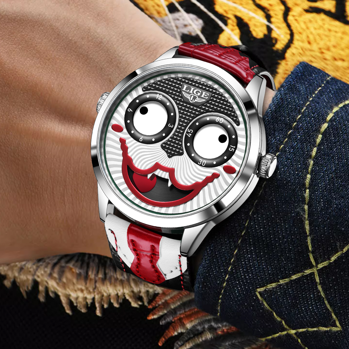 LIGE Personalized Design Quartz Watch Novel, Fashionable, Unique Clown Dial Moon Phase Fashion Watch