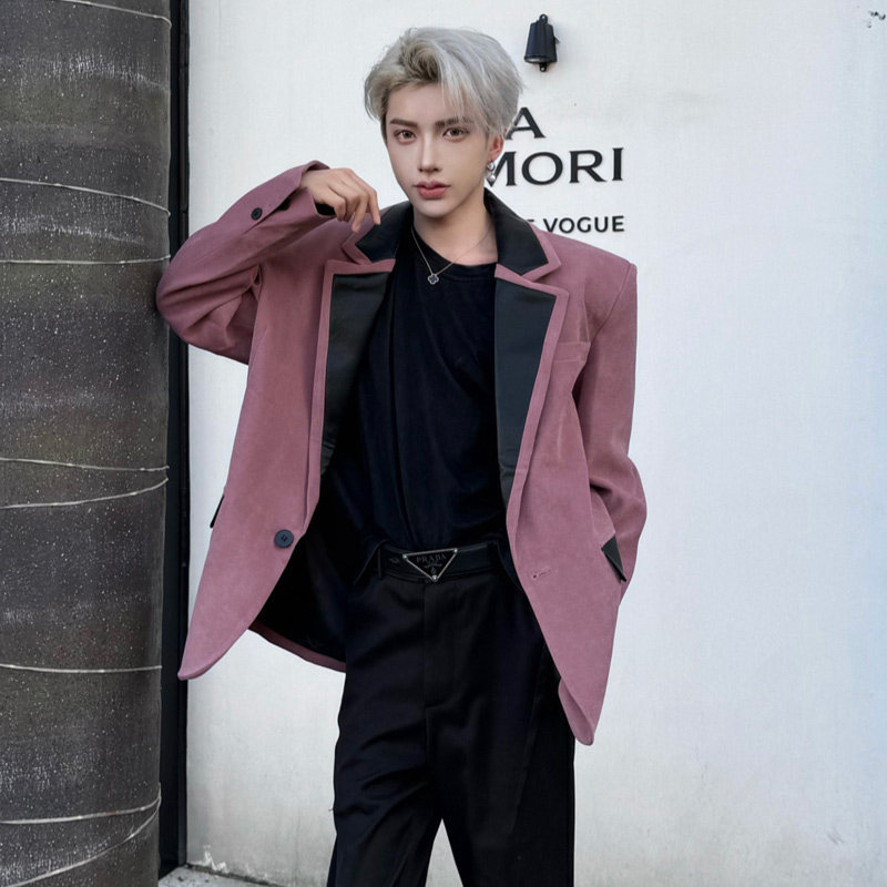G121Cool Fit Men's Suit Jacket with Unique Splicing Detail and Trendy U-Leather Collar
