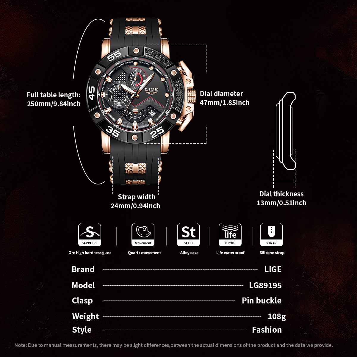 LIGE Business Men's Watch Quartz Watch Chronograph Multi functional Night Light Calendar Sports Waterproof Watch Festival Gift