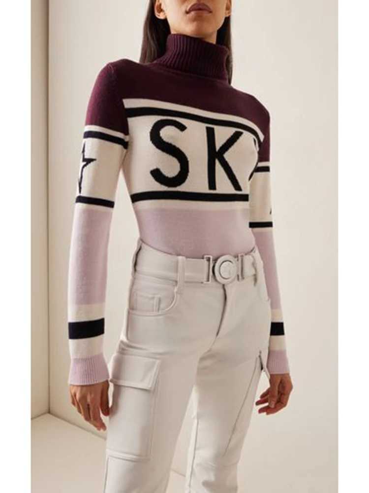 Women's Sweaters Harajuku SKI Autumn/Winter New Jacquard Knitted Y2K bet Stripe Fashion High Collar Slimming Womens Sweater Q250120