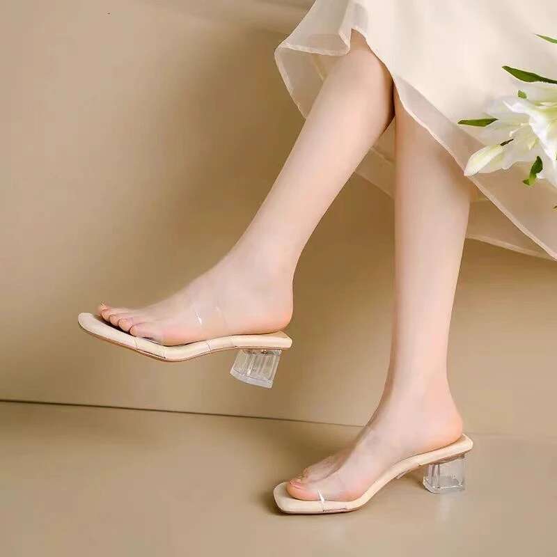 Summer Pumps PVC Jelly Open Toe High Heels Women Transparent Perspex Slippers Shoes Heel Clear Sandals