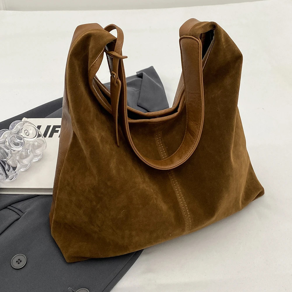 Women Suede Hobo Bag Slouchy Shoulder Bag Magnetic Closure Retro Handbag Large Capacity Purse for Work Travel 250122