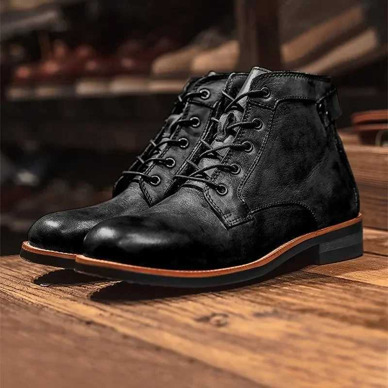 Motorcycle Boots American Casual Leather Shoes Mens UK Style Retro Work Shoes Men Big Head Lace Up Ankle Boot Plus Size Male M250121