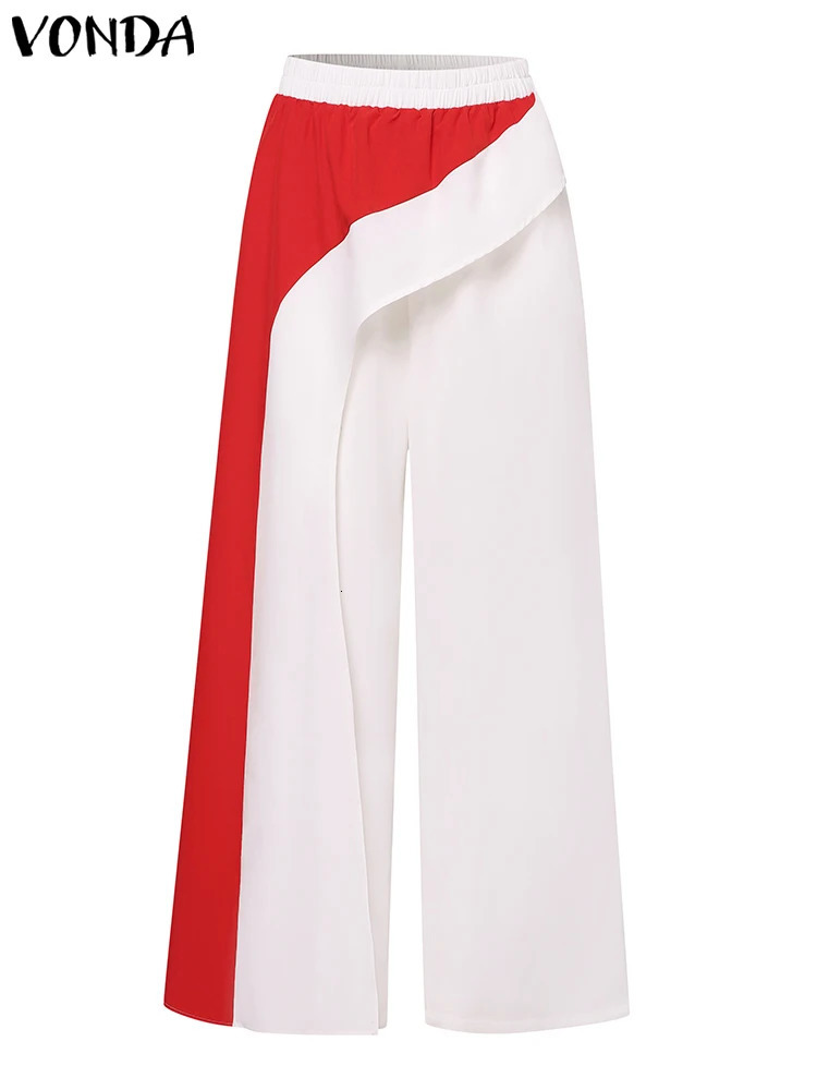 Plus Size 5XL VONDA Womens Elegant Pant Sets With Flare Sleeve Tops and Ruffled Pants Casual Color Patchwork Streetwear 250122