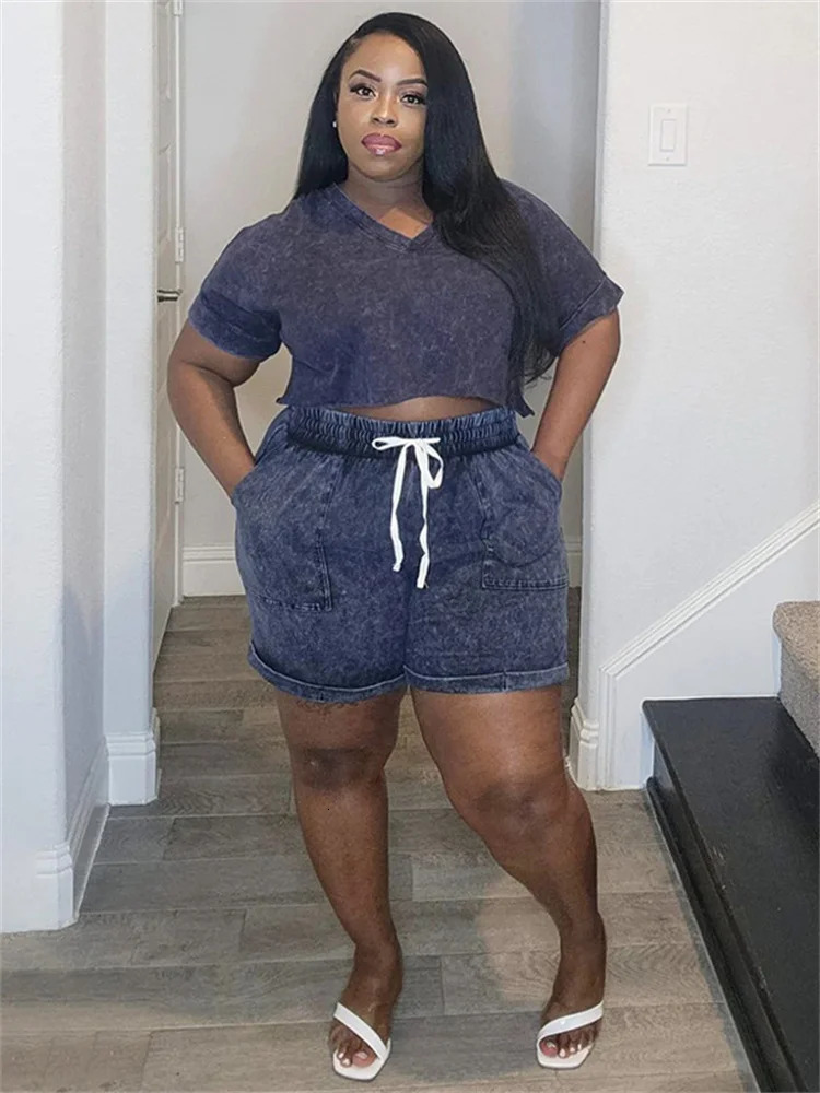 Wmstar Plus size twopiece womens shorts set solid casual top and pants matching wholesale jump 250122