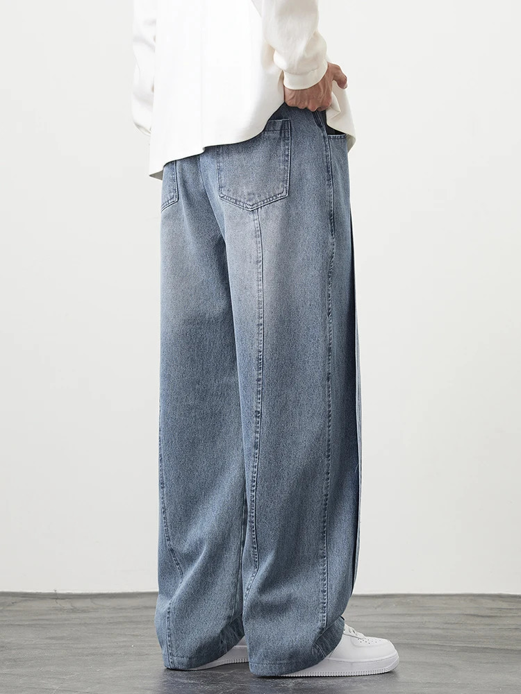 Plus Size Mens Jeans Wide Leg Straight Denim Pants Washed Cotton String Banding Casual Baggy Jean Trousers 6XL 7XL 8XL 250116