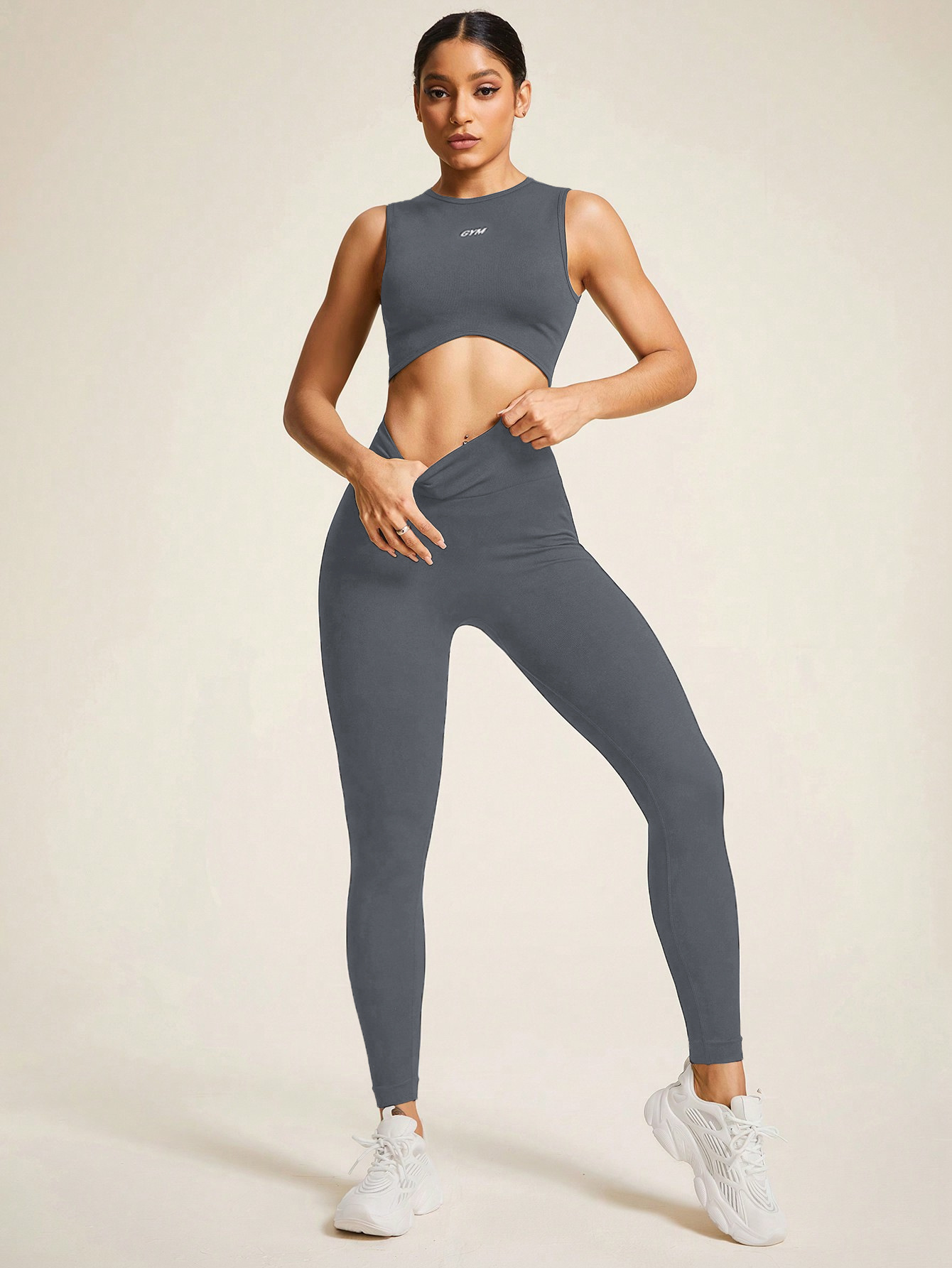 Designer women's 6-color high-end V-waist bra peach hip casual pants seamless yoga set fashionable fitness suit training and sports set