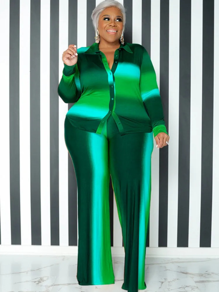 2 Pieces Set Sexy Plus Size Spring Autumn Fashion Women Female Tops Long Sleeve Shirt And Pants Suit Matching Outfit 250122