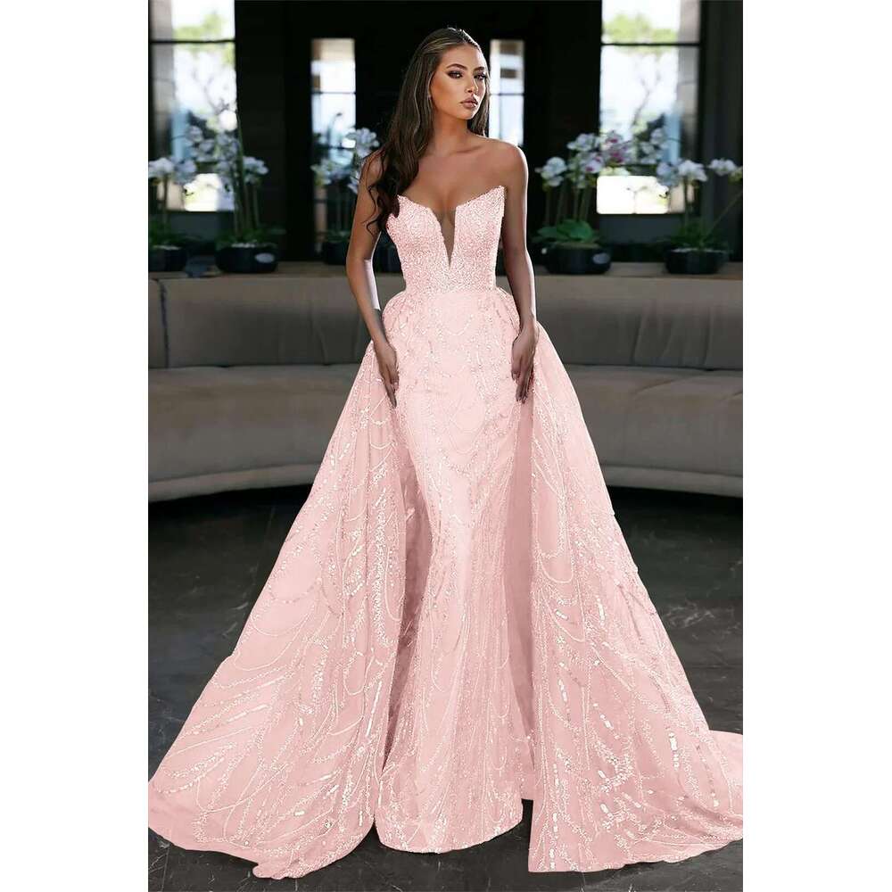 Bright Mermaid Evening Dress, Strapless, Sequins, Sleeveless, Multiple Colors, Ball Gown, Party, Made To Order 6660311