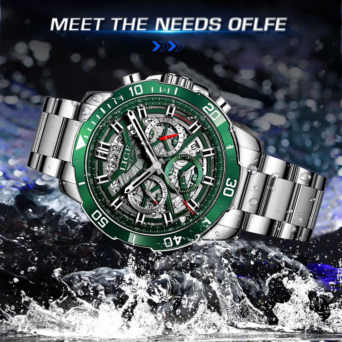 LIGE Men's Fashion Hollow Design Quartz Watch Multi functional Luminous Calendar Watch Give Friends Holiday Gifts
