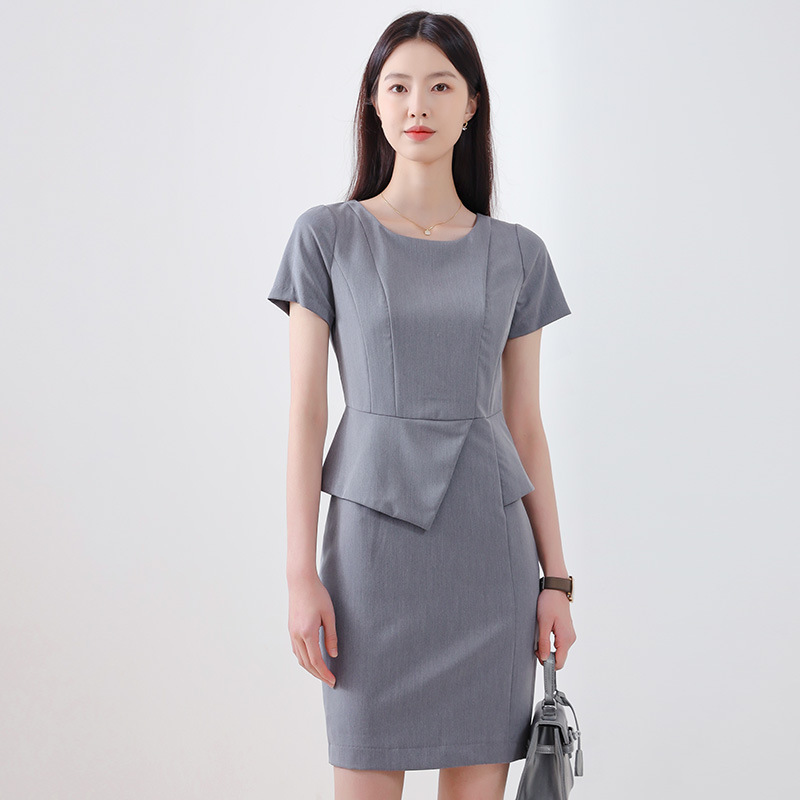 K8360 Dress Summer Women's Minimalist Style OL Commuter Professional Wear Short Sleeves Thin High-end White-collar Business Women's Wear
