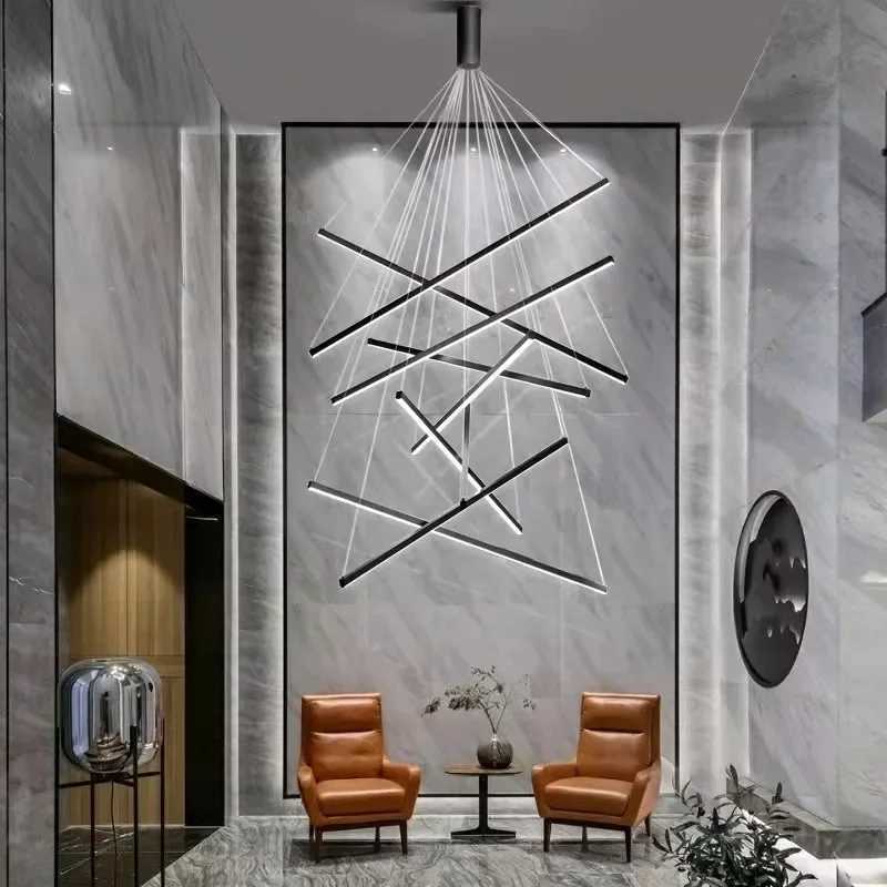 Modern Stair LED Ceiling Chandelier Duplex Building Highrise Living Room Hall Long Hanging Lamp Aluminum Indoor Lighting Fixture Z250120