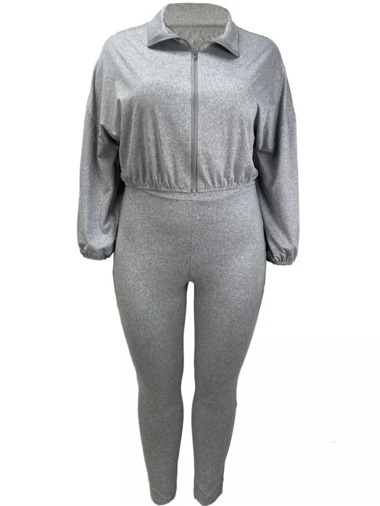2 Piece Women Sets 2025 Arrival Plus Size Spring Summer Matching Grey Top And Pants Suits Outfits Oversized Clothing 250122