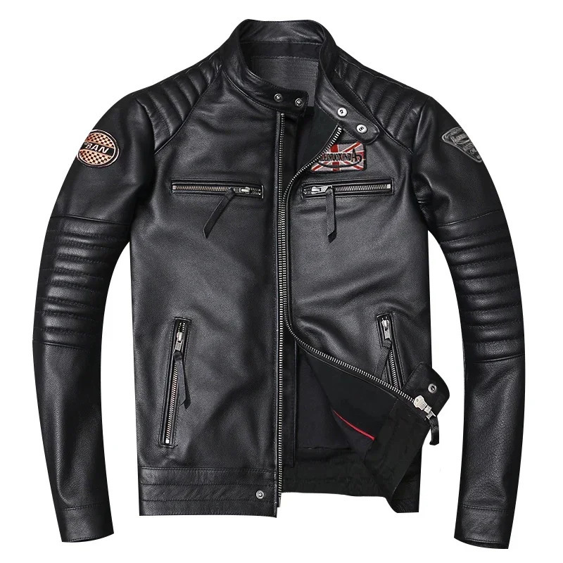 Motorcycle leather jacket mens style bicycle jacket ultra-thin denim spring jacket mens 250122