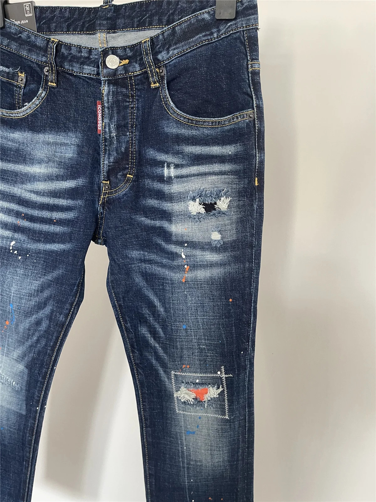 autumn and winter mens jeans fashion slim three-dimensional cut stitching micro elastic spot button 250116