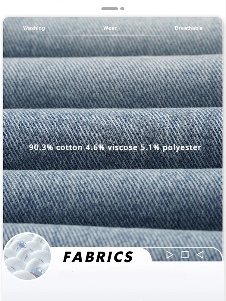 Spring Summer Mens Jeans Straight Denim Pants Elastic Waist Cotton Streetwear Male Wide Baggy Casual Blue Trousers 250116