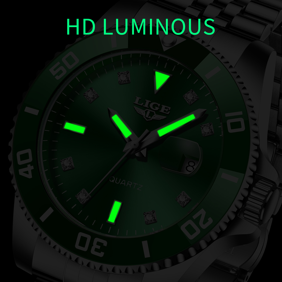 LIGE Fashion Business Quartz Watch Men's Watch Waterproof Calendar Luminous Steel Strip Watch