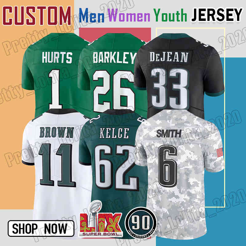 26 Saquon Barkley Football Jersey 1 Jalen Hurts Reggie White Nolan Smith Landon Dickerson Donovans McNabb Super Bowl LIX Davis Cam Jurgens Jake Elliotts Fletcher Cox