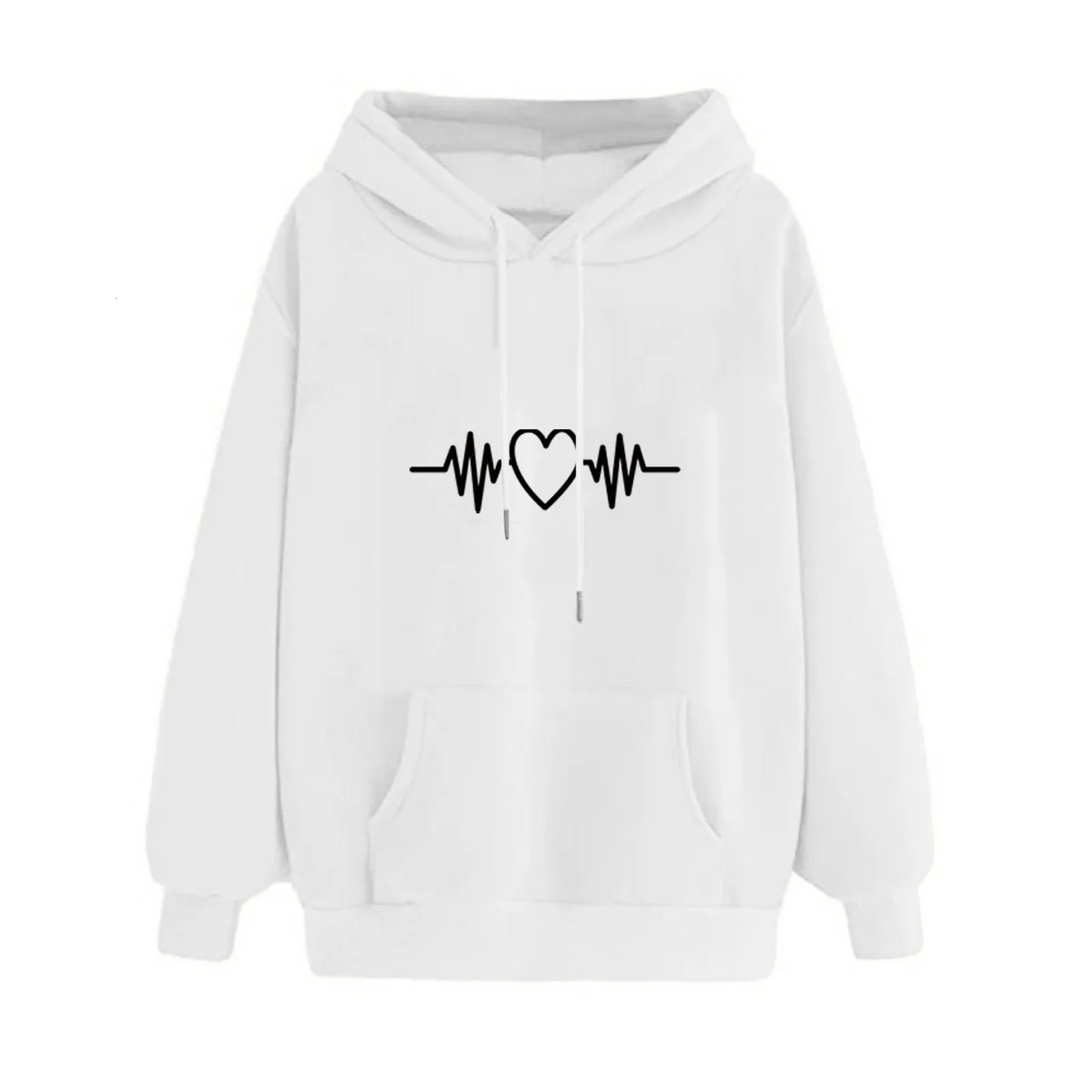 y2k High Street Heartbeat Prints Hoodie Long Sleeve Casual Daily Wear 2024 Women Hoodies Sports Sudaderas de mujer 250121
