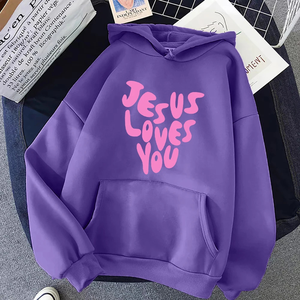 Jesus Loves Me Letter Funny Prints Hoodie Autumn Warm Sweatshirt Fleece AllMatch Clothes Pocket Oversized Hoody 250121