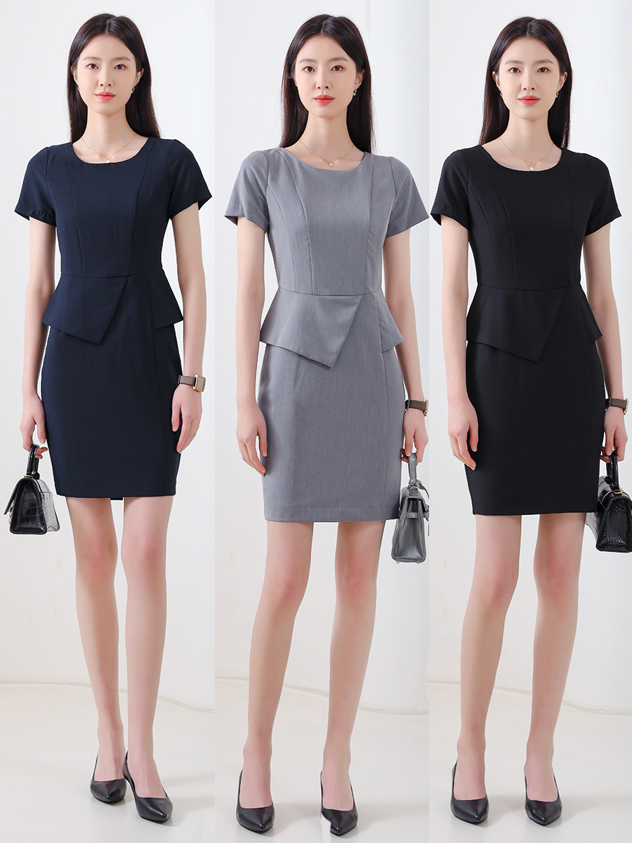 K8360 Dress Summer Women's Minimalist Style OL Commuter Professional Wear Short Sleeves Thin High-end White-collar Business Women's Wear