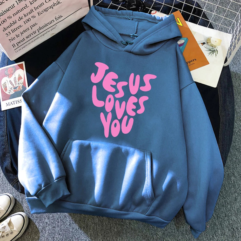 Jesus Loves Me Letter Funny Prints Hoodie Autumn Warm Sweatshirt Fleece AllMatch Clothes Pocket Oversized Hoody 250121