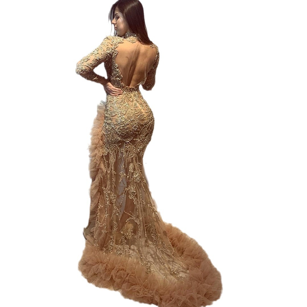 Golden sexy evening dress for women 2025 new style banquet grand wedding dress for evening hosts long fish tail dress designer dress