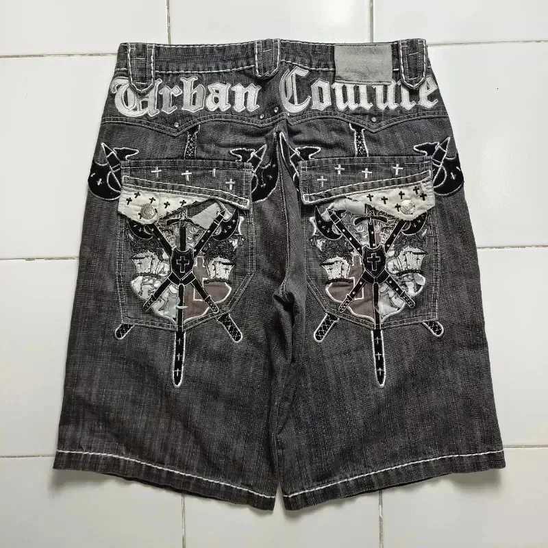 Men and Womens Oversized Embroidery Loose Denim Shorts Street Wear Harajuku Retro High Waist Casual Fashion 250122