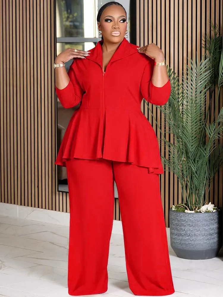 2 Piece Women Sets 2025 Arrival Plus Size Summer Spring Matching Black Top And Pants Suits Outfits Oversized Clothing 250122