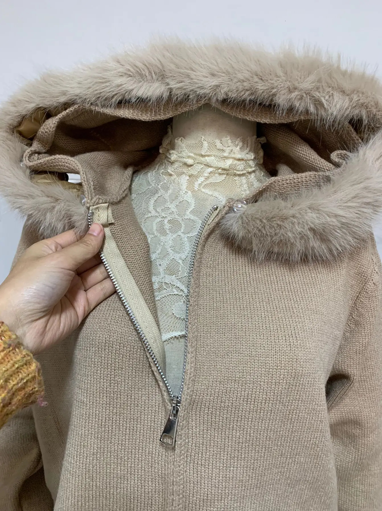 2025 Autumn Winter Clothes Women Cashmere Cardigan Womens Hooded Sweater Zipper Outerwears Jacket y2k Tops Pull Winter Femme 250122