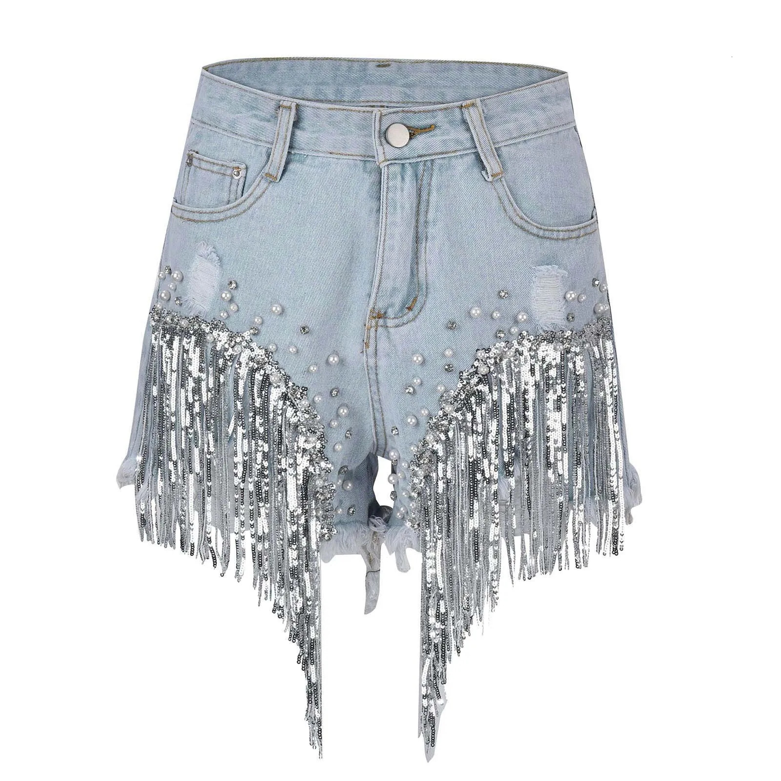 Women Summer Denim Shorts Y2k Clothes Diamond Studded Rhinestones Tassels Jean Shorts Korean Fashion pants Streetwear 250122
