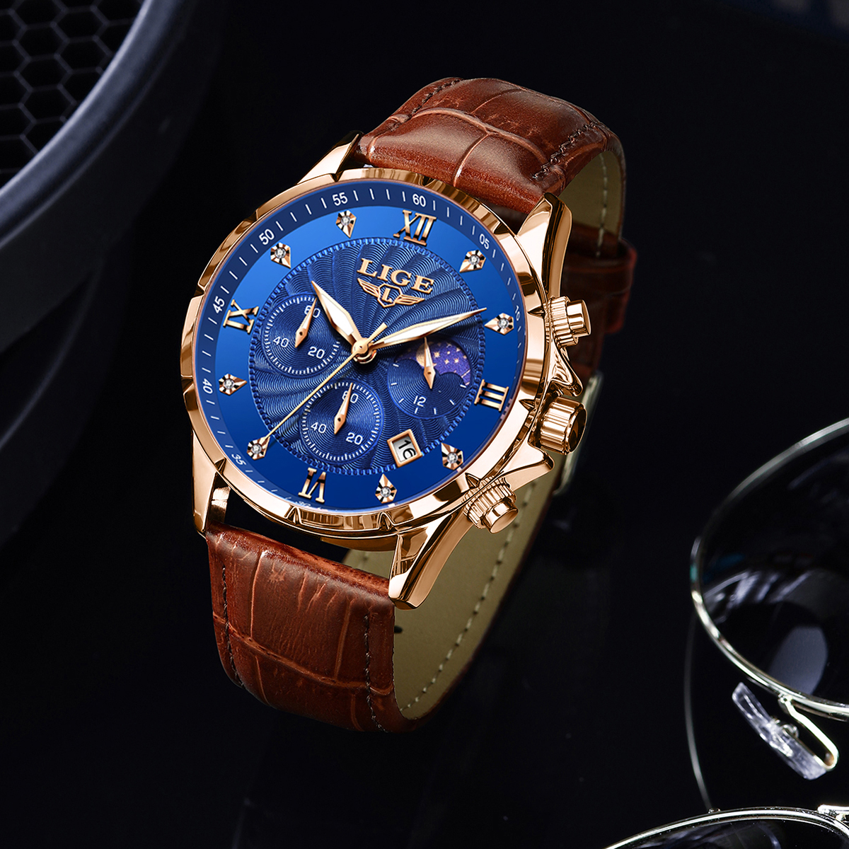 LIGE new business men's waterproof quartz watch multifunctional night light small three needle timing code sports watch