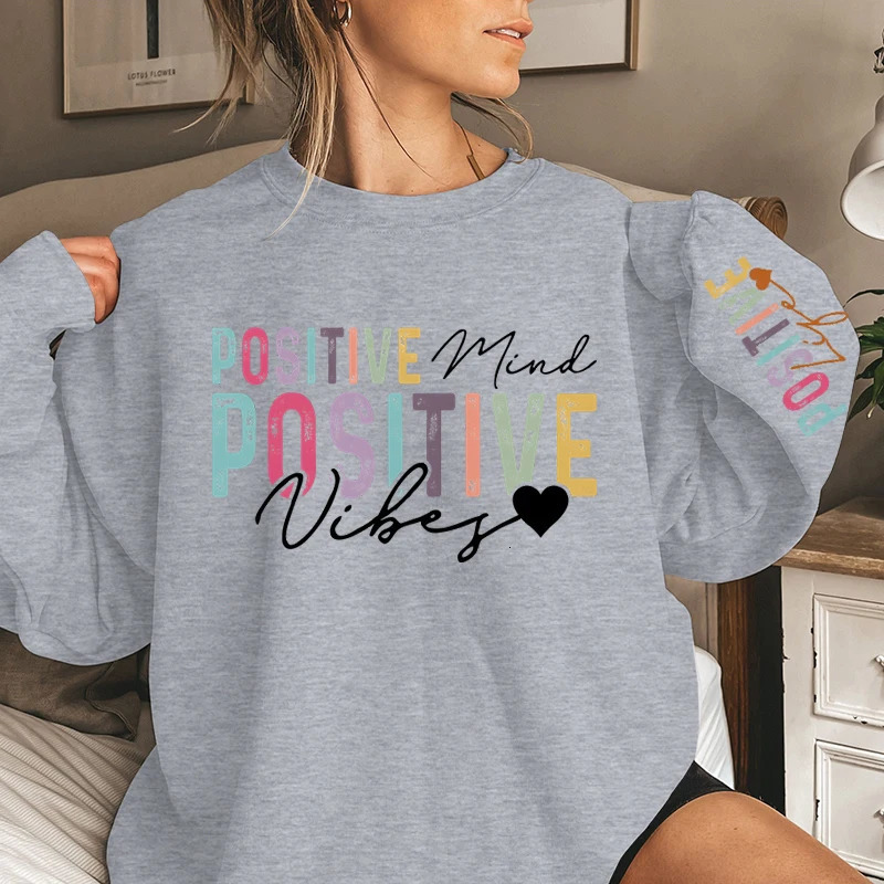 Womens Sweatshirts Positive Affirmations Life Mind Vibes Print Crew Neck Oversized Graphic Long Sleeves Pullovers 250121