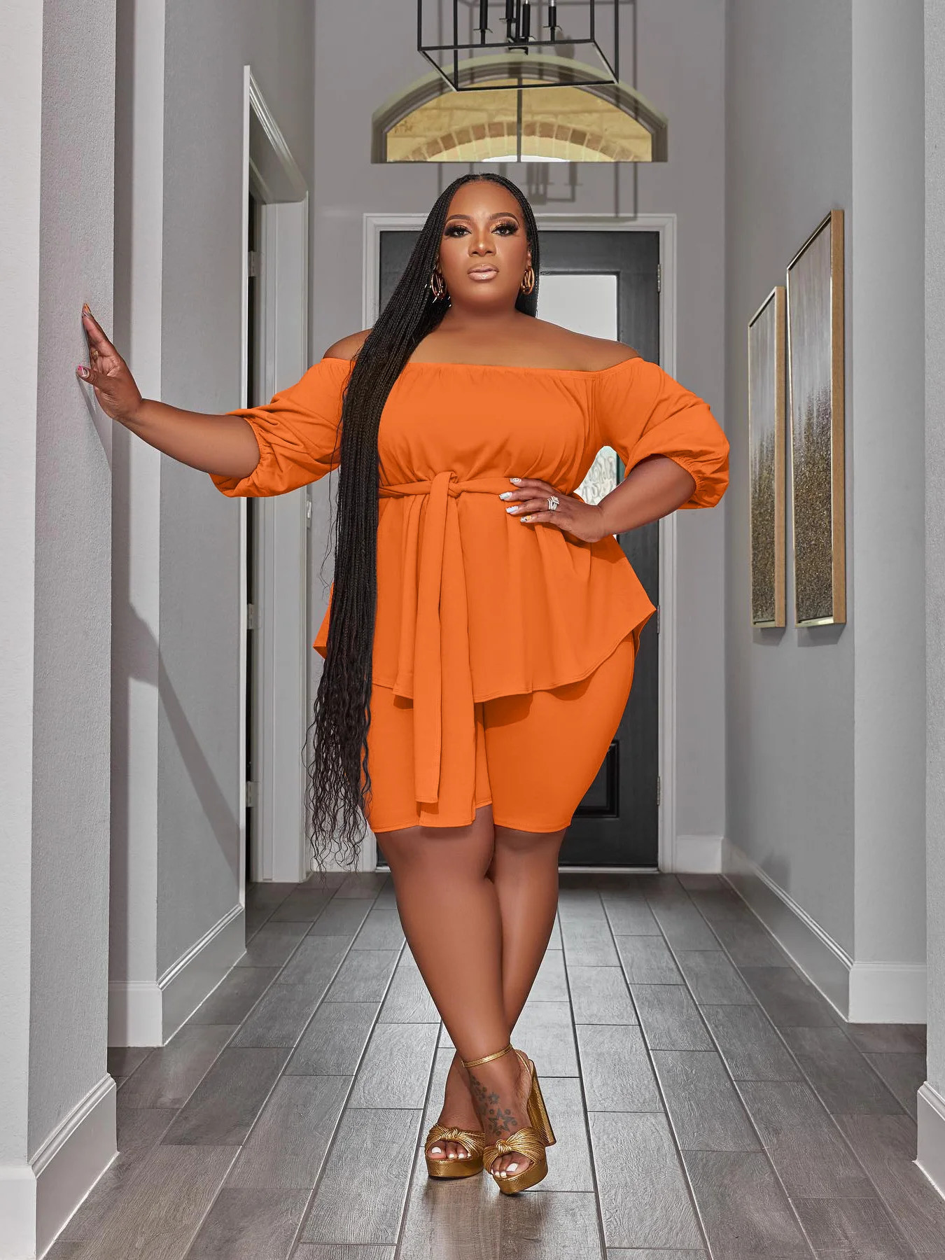 Wmstar Plus Size Two Piece Outfit In Matching Shorts Sets Loose Top with Bandage Summer Wholesale Drop 2023 250122