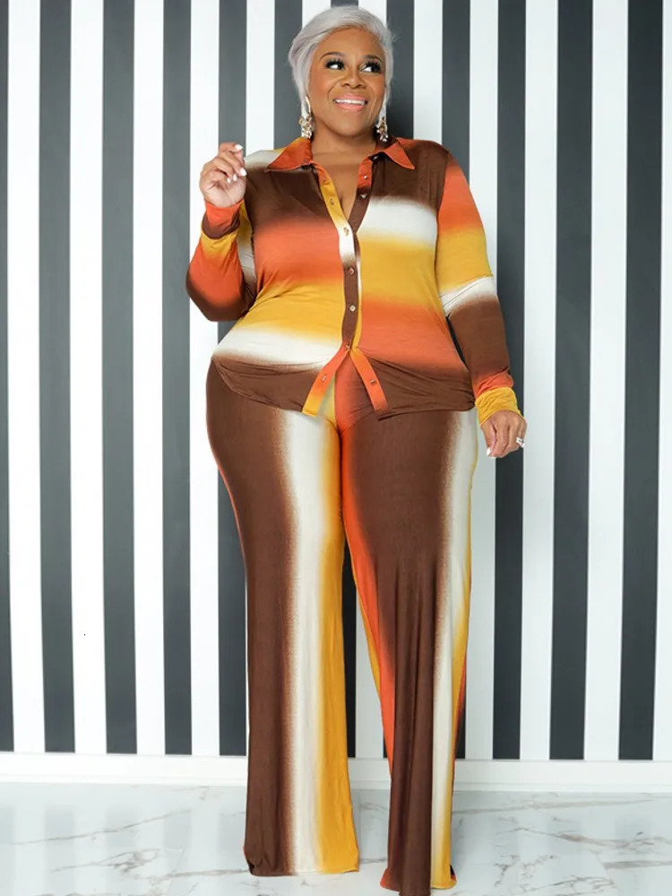 2 Pieces Set Sexy Plus Size Spring Autumn Fashion Women Female Tops Long Sleeve Shirt And Pants Suit Matching Outfit 250122