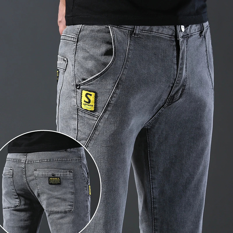 Fashion Jeans Men Korean Style Straight Grey Middle Waist Pants Male Casual Denim Trousers 250116