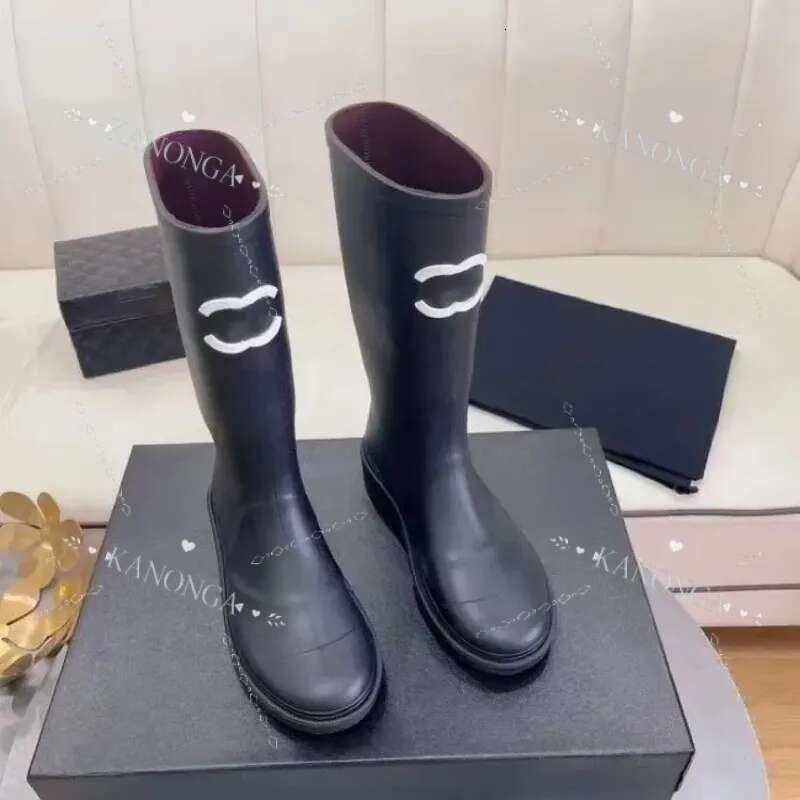 Designer Brand Square Toe Women Dhgate Rain Boots Thick Heel Thicks Sole Ankle Over The Knee Women's Rubber Boot Good Are Quality Rainboots Green Bright Black Shoes