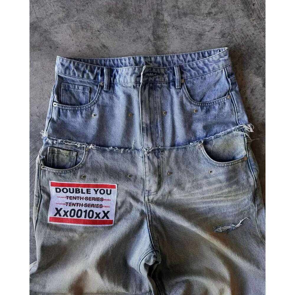 Street Wear American Retro Double ing Washed Baggy Jeans Men's Y2K New Haruku Hip-Hop Gothic Casual Joker Wide Trousers