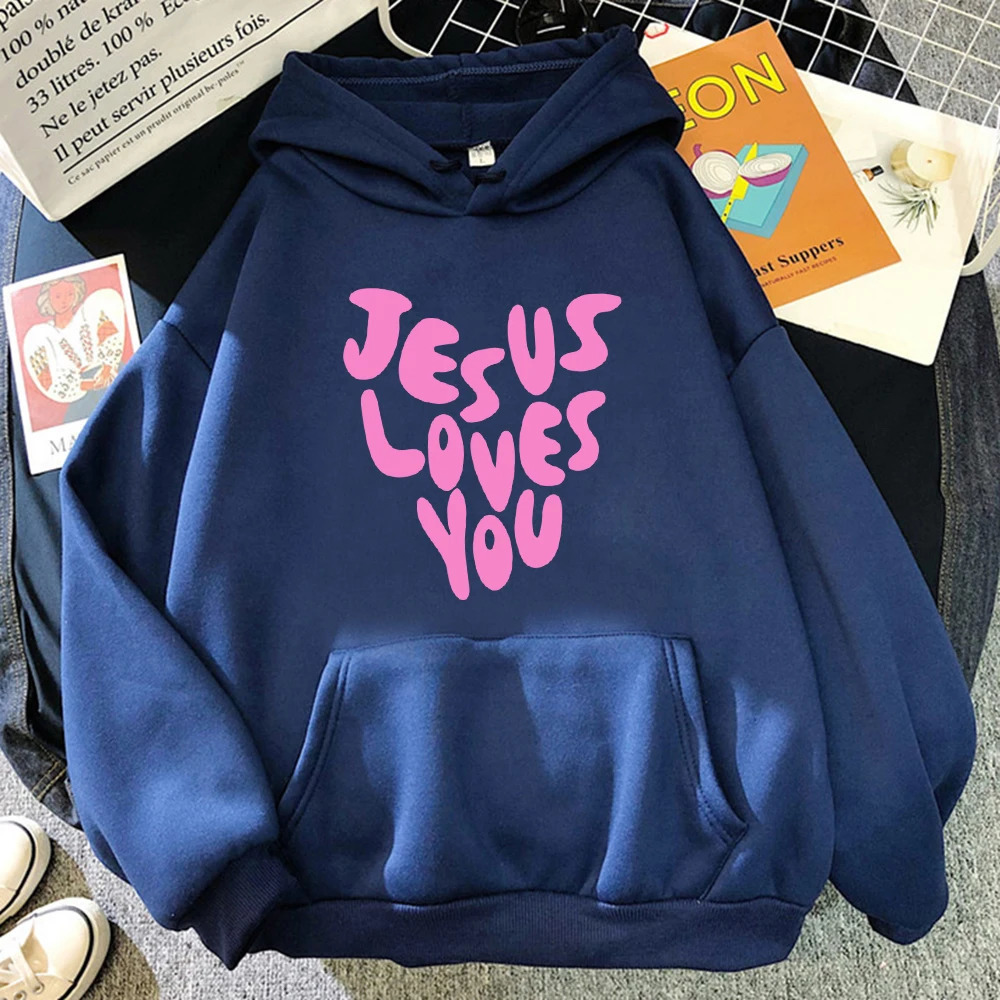 Jesus Loves Me Letter Funny Prints Hoodie Autumn Warm Sweatshirt Fleece AllMatch Clothes Pocket Oversized Hoody 250121