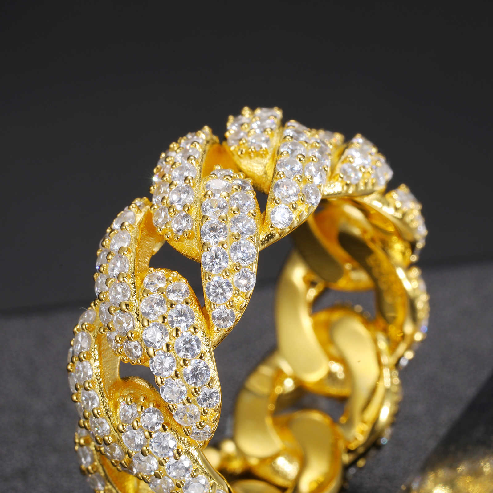 Wholesale Bg Hip Hop Jewelry 9mm Gold Plated Sterg Sier VVS Moissanite Dia Iced Out Cuban Band Ring For Men
