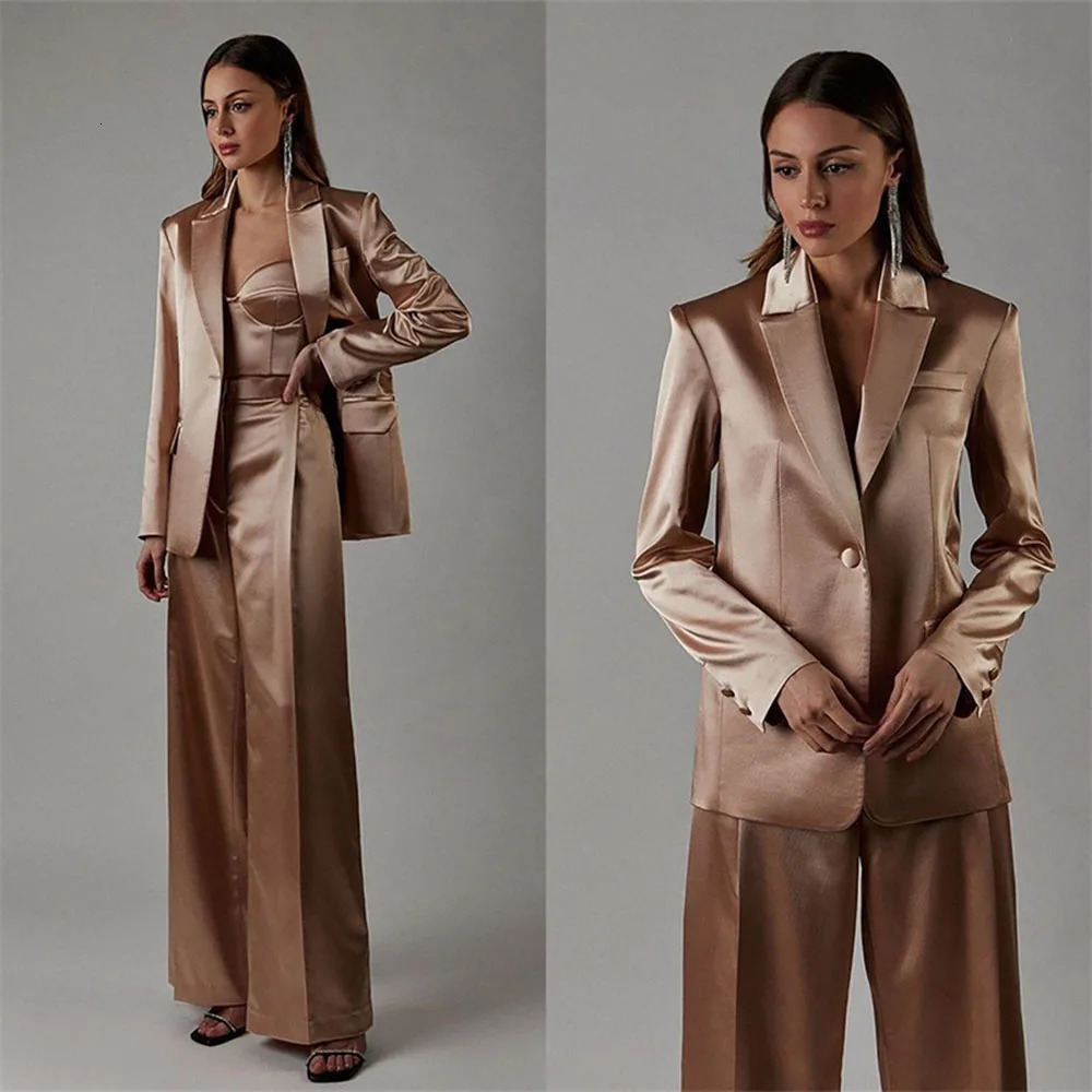 Womens Silk Satin Blazer and Pants Suit Set Lady Office Tuxedos Formal Work Party Prom Dress Custom Size 3 Pcs Customized 250114