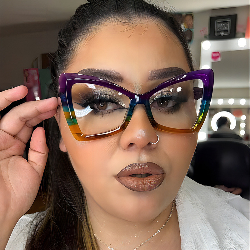 Cat's Eye Women's Elegant Anti Blue Light Flat Mirror Trendy Glasses Frame
