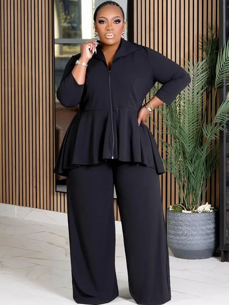 2 Piece Women Sets 2025 Arrival Plus Size Summer Spring Matching Black Top And Pants Suits Outfits Oversized Clothing 250122