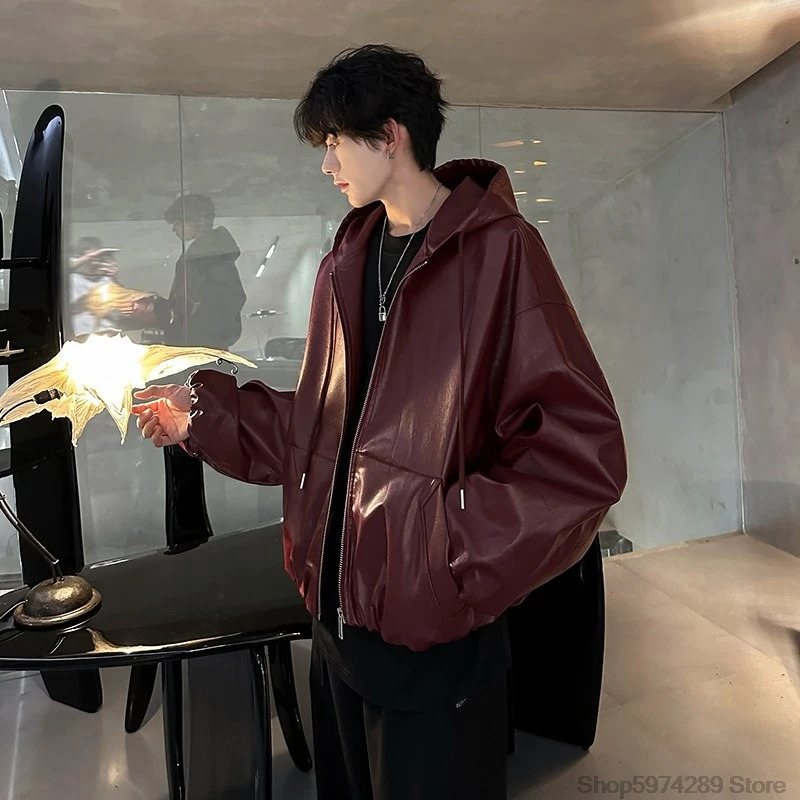 Oversized Vintage Loose Pu Leather Puff Sleeves Short Jacket Men Women Streetwear Male Zipper Retro Moto Biker Coat Outwear 250110Z