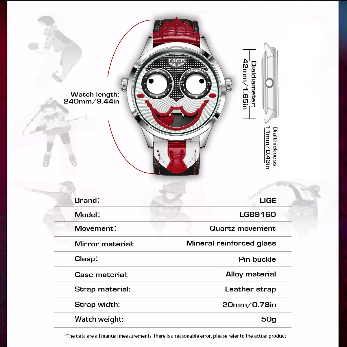 LIGE Personalized Design Quartz Watch Novel, Fashionable, Unique Clown Dial Moon Phase Fashion Watch