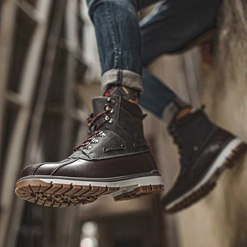 Mens Leather Winter Tooling Boots Warm Fur Boots for Men Outdoor Waterproof High-top Non-slip Boots Comfortable Men Snow Boots M250121