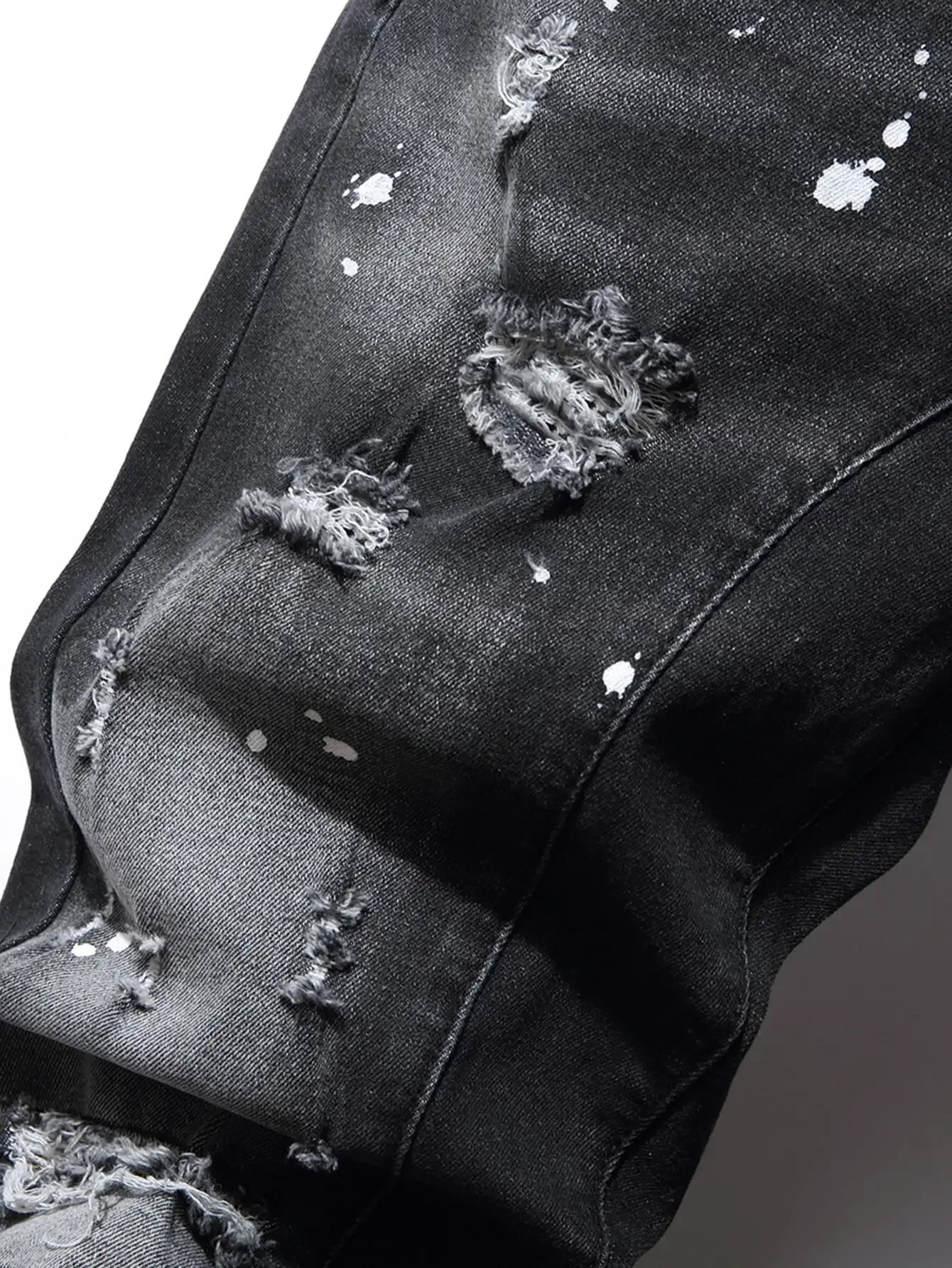 Men Black Skinny Denim Spot Jeans Male Ripped Stretch Fit Jeans Men Slim Trousers Fit Long Jeans Pants Streetwear Casual Jeans 250116